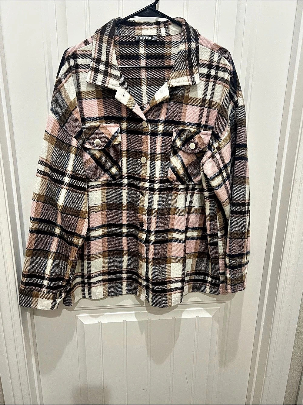 BTFBM Women Long Sleeve Plaid Oversized Button Down Shacket Plaid Oversized
